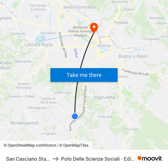 San Casciano Stazione to Polo Delle Scienze Sociali - Edificio D4 map