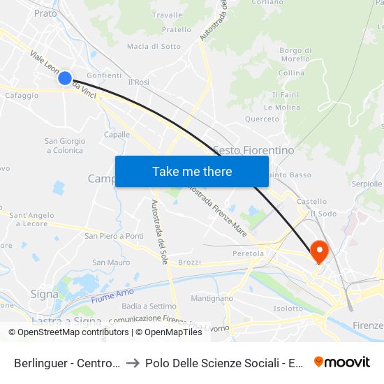 Berlinguer - Centro Pecci to Polo Delle Scienze Sociali - Edificio D4 map