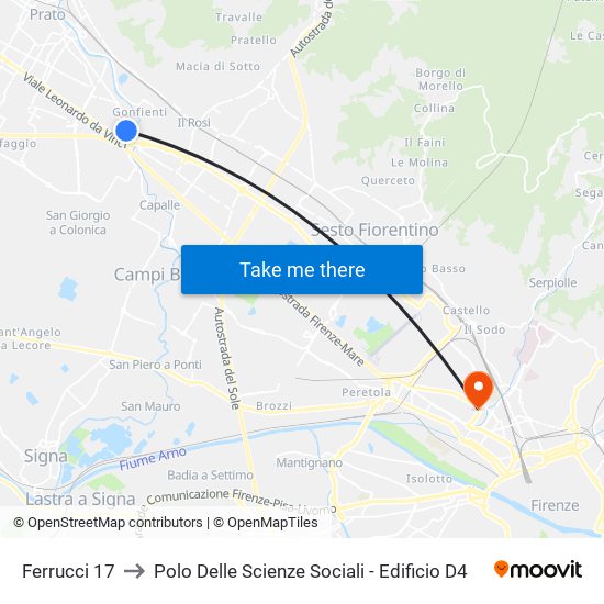 Ferrucci 17 to Polo Delle Scienze Sociali - Edificio D4 map