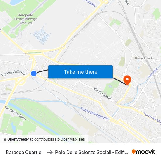 Baracca Quartiere 5 to Polo Delle Scienze Sociali - Edificio D4 map