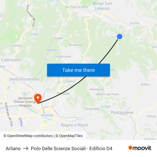 Arliano to Polo Delle Scienze Sociali - Edificio D4 map