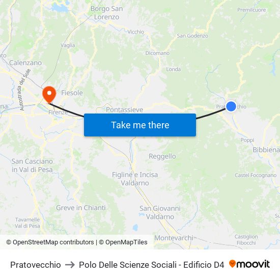 Pratovecchio to Polo Delle Scienze Sociali - Edificio D4 map