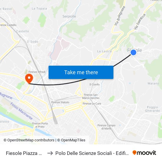 Fiesole Piazza Mino to Polo Delle Scienze Sociali - Edificio D4 map