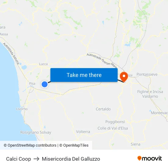 Calci Cooperative to Misericordia Del Galluzzo map