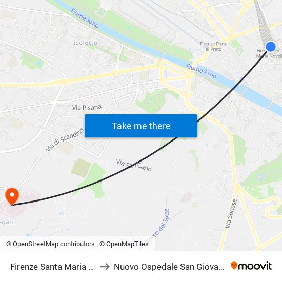 Firenze Santa Maria Novella to Nuovo Ospedale San Giovanni Di Dio map