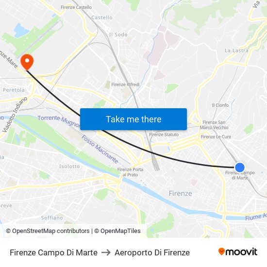 Firenze Campo Di Marte to Aeroporto Di Firenze map