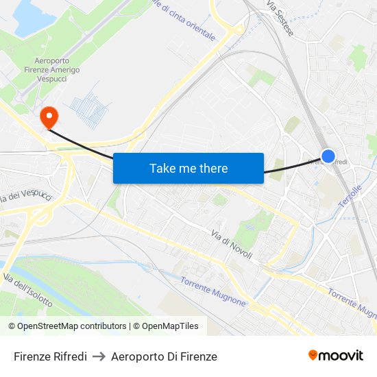 Firenze Rifredi to Aeroporto Di Firenze map