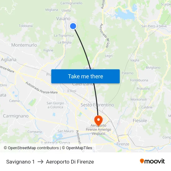 Savignano 1 to Aeroporto Di Firenze map