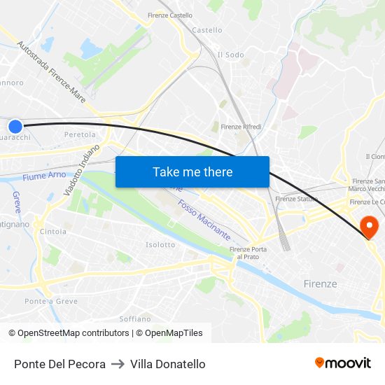 Ponte Del Pecora to Villa Donatello map