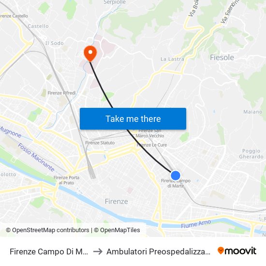 Firenze Campo Di Marte to Ambulatori Preospedalizzazione map