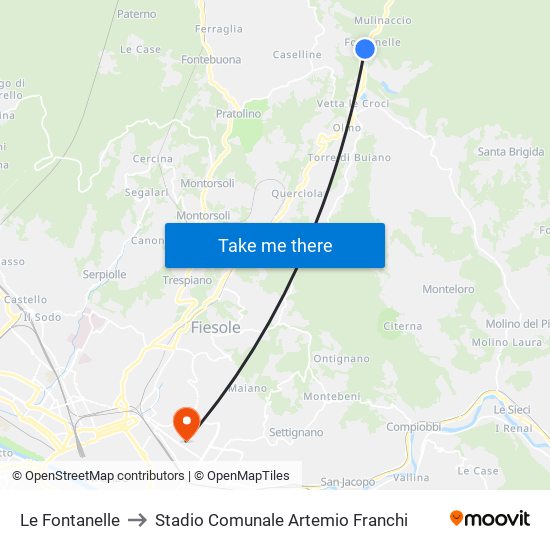 Le Fontanelle to Stadio Comunale Artemio Franchi map