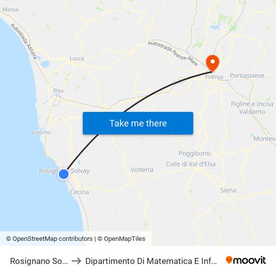 Rosignano Solvay Coop to Dipartimento Di Matematica E Informatica ""Ulisse Dini"" map