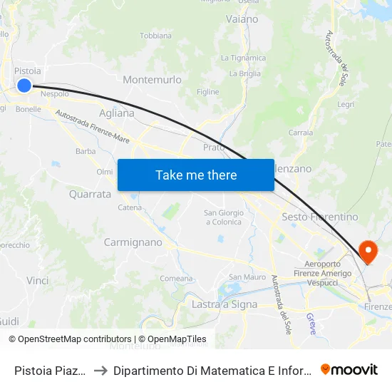 Pistoia Piazza Dante to Dipartimento Di Matematica E Informatica "Ulisse Dini" map