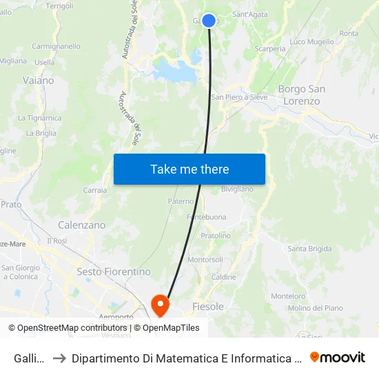 Galliano to Department of Mathematics and Computer Science "Ulisse Dini" map