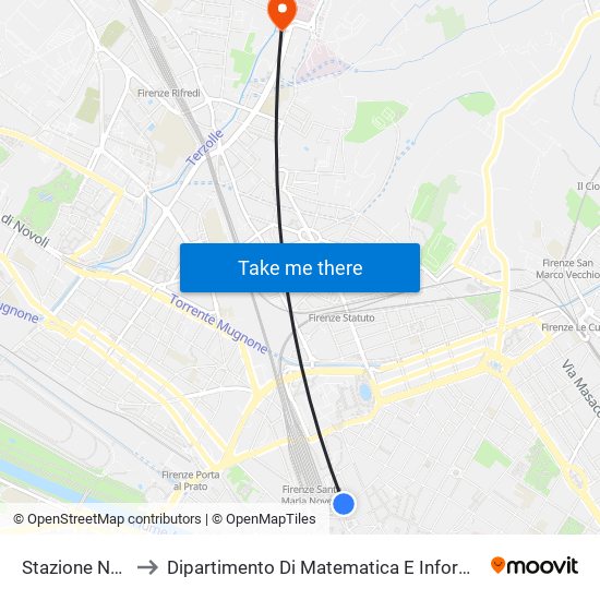 Stazione Nazionale to Dipartimento Di Matematica E Informatica ""Ulisse Dini"" map