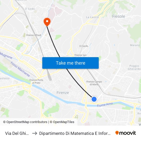 Via Del Ghirlandaio to Dipartimento Di Matematica E Informatica ""Ulisse Dini"" map