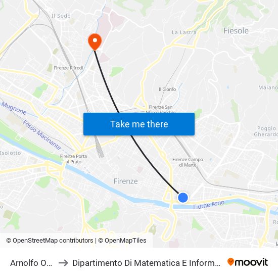 Arnolfo Orcagna to Dipartimento Di Matematica E Informatica ""Ulisse Dini"" map