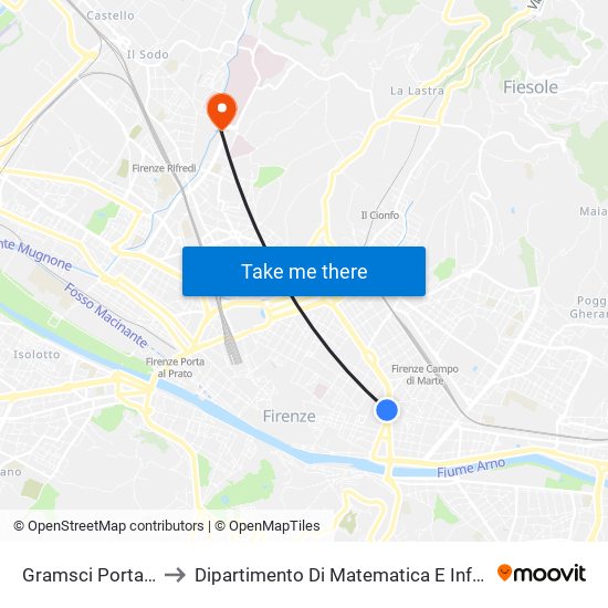 Gramsci Porta Alla Croce to Dipartimento Di Matematica E Informatica ""Ulisse Dini"" map