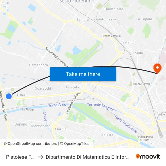 Pistoiese Fossetto to Dipartimento Di Matematica E Informatica ""Ulisse Dini"" map