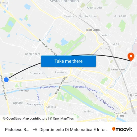Pistoiese Bargiacchi to Dipartimento Di Matematica E Informatica ""Ulisse Dini"" map