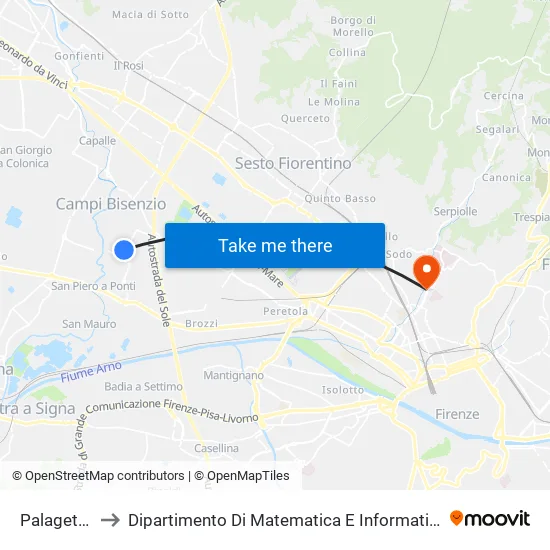 Palagetta 04 to Dipartimento Di Matematica E Informatica "Ulisse Dini" map