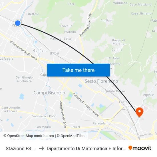 Serraglio Railway Station to Department of Mathematics and Computer Science "Ulisse Dini" map