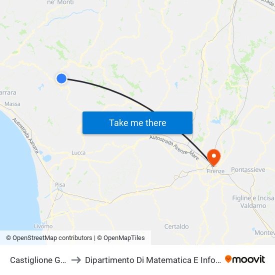 Castiglione Garfagnana to Dipartimento Di Matematica E Informatica ""Ulisse Dini"" map