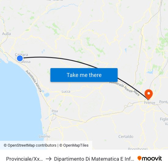 Provinciale/Xx Settembre to Dipartimento Di Matematica E Informatica ""Ulisse Dini"" map