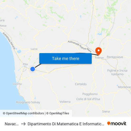 Navacchio to Dipartimento Di Matematica E Informatica ""Ulisse Dini"" map