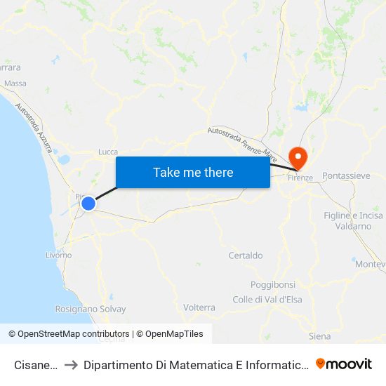 Cisanello 1 to Dipartimento Di Matematica E Informatica ""Ulisse Dini"" map