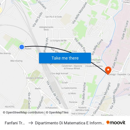 Fanfani Tre Pietre to Dipartimento Di Matematica E Informatica ""Ulisse Dini"" map