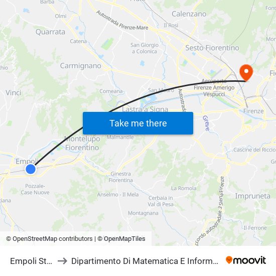 Empoli Stazione to Dipartimento Di Matematica E Informatica ""Ulisse Dini"" map