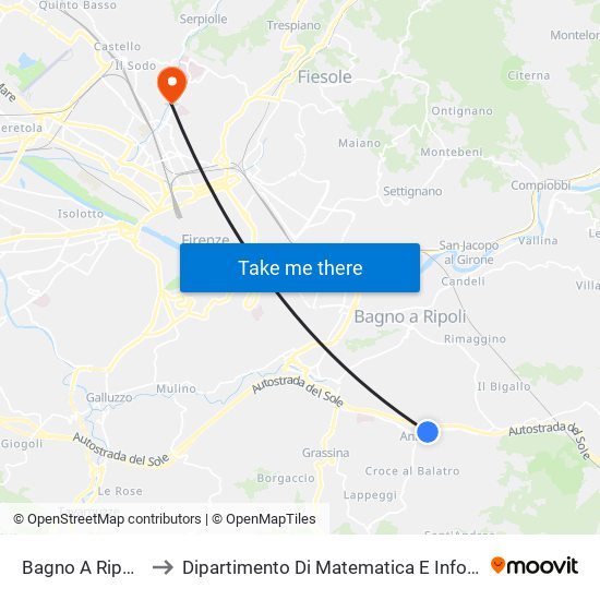 Bagno A Ripoli Mazzini to Dipartimento Di Matematica E Informatica ""Ulisse Dini"" map