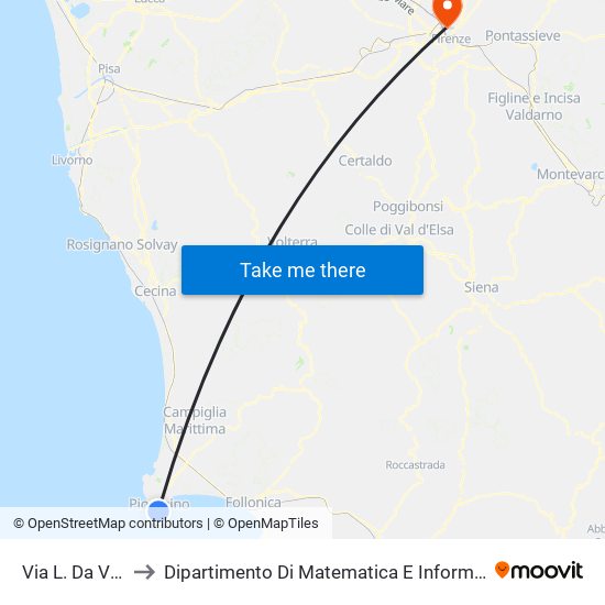 Via L. Da Vinci Ext to Dipartimento Di Matematica E Informatica ""Ulisse Dini"" map