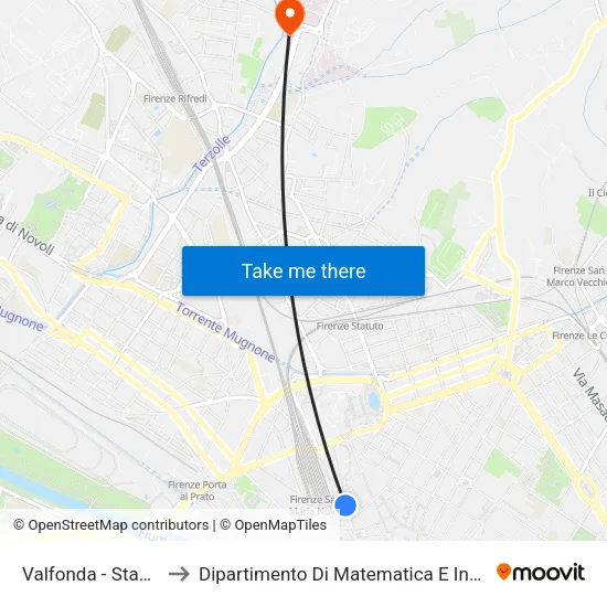 Valfonda - Stazione S.M.N. to Dipartimento Di Matematica E Informatica ""Ulisse Dini"" map