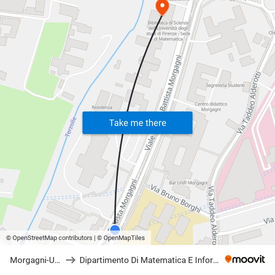 Morgagni-Universita to Dipartimento Di Matematica E Informatica ""Ulisse Dini"" map