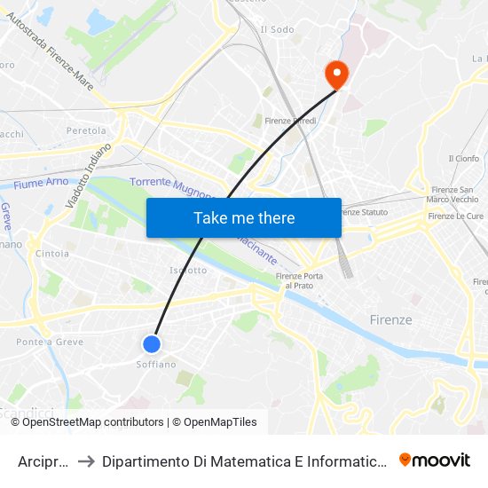 Arcipressi to Dipartimento Di Matematica E Informatica ""Ulisse Dini"" map