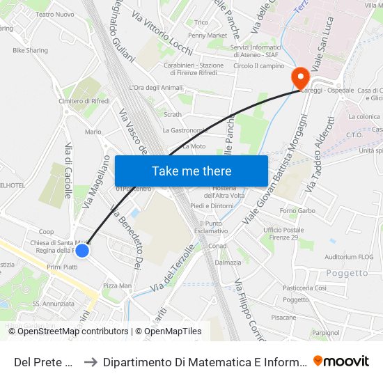 Del Prete Caciolle to Dipartimento Di Matematica E Informatica ""Ulisse Dini"" map