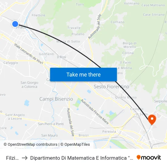Filzi 10 to Department of Mathematics and Computer Science "Ulisse Dini" map
