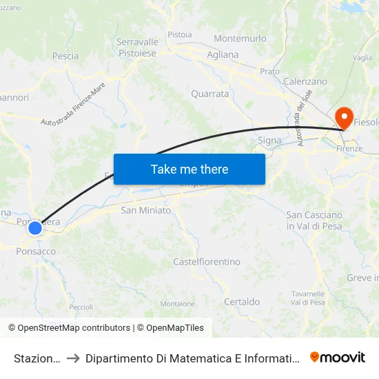 Railway Station to Department of Mathematics and Computer Science "Ulisse Dini" map