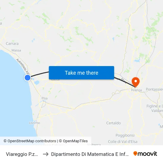 Viareggio D'Azeglio Square to Department of Mathematics and Computer Science "Ulisse Dini" map