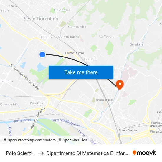 CNR Science Center to Department of Mathematics and Computer Science "Ulisse Dini" map