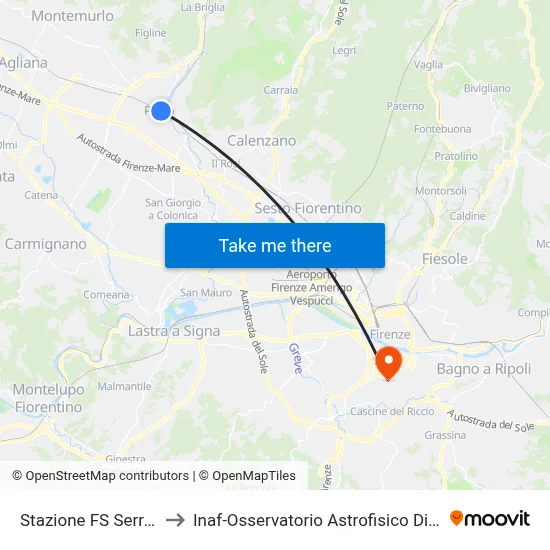 Serraglio Railway Station to INAF-Arcetri Astrophysical Observatory map