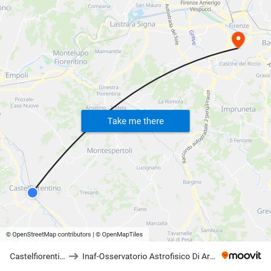 Castelfiorentino to Inaf-Osservatorio Astrofisico Di Arcetri map