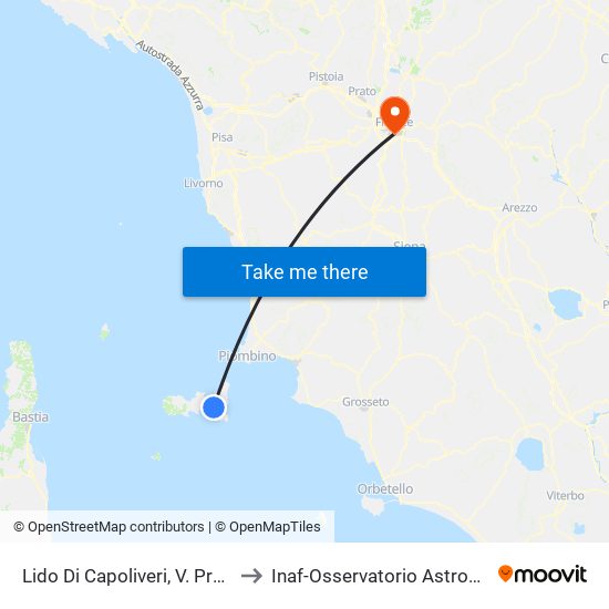 Lido Di Capoliveri, V. Prov.Le Ovest 31 to Inaf-Osservatorio Astrofisico Di Arcetri map