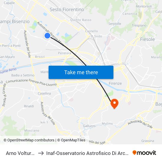 Arno Volturno to Inaf-Osservatorio Astrofisico Di Arcetri map