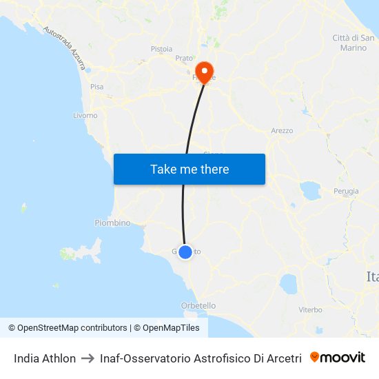 India  Athlon to Inaf-Osservatorio Astrofisico Di Arcetri map