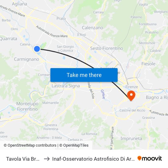 Tavola Via Braga to Inaf-Osservatorio Astrofisico Di Arcetri map