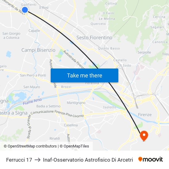 Ferrucci 17 to Inaf-Osservatorio Astrofisico Di Arcetri map