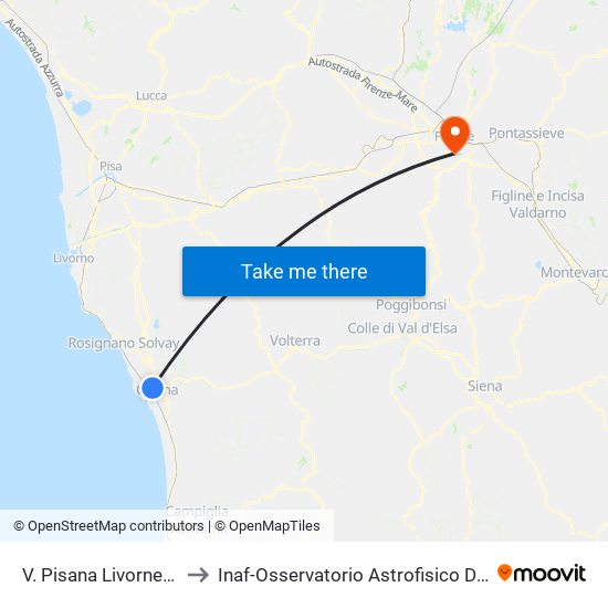 V. Pisana Livornese 23 to Inaf-Osservatorio Astrofisico Di Arcetri map